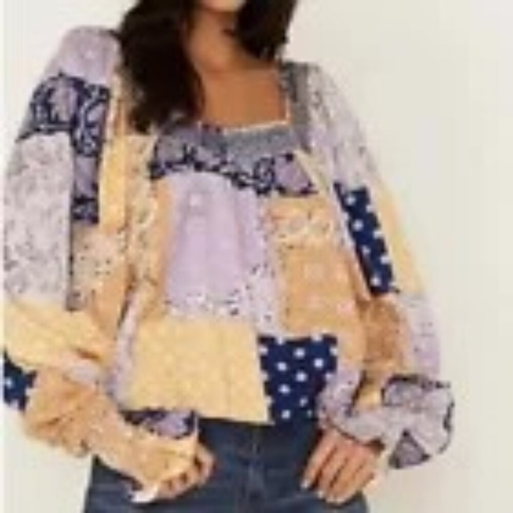 Wrangler Retro Women's Bandana Patchwork Print Long Sleeve Crop Top